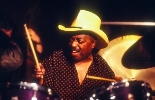 American Jazz musician Roy Haynes plays drums as he leads his quartet during a performance at the Village Vanguard nightclub