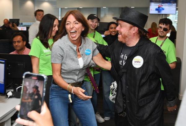 avina McCall and Leigh Francis aka Keith Lemon attend the BGC Group Charity Day on behalf of Action Medical Research and Teens Unite Fighting Cancer, raising millions for good causes in memory of BGC's colleagues lost on 9/11, on September 11, 2024