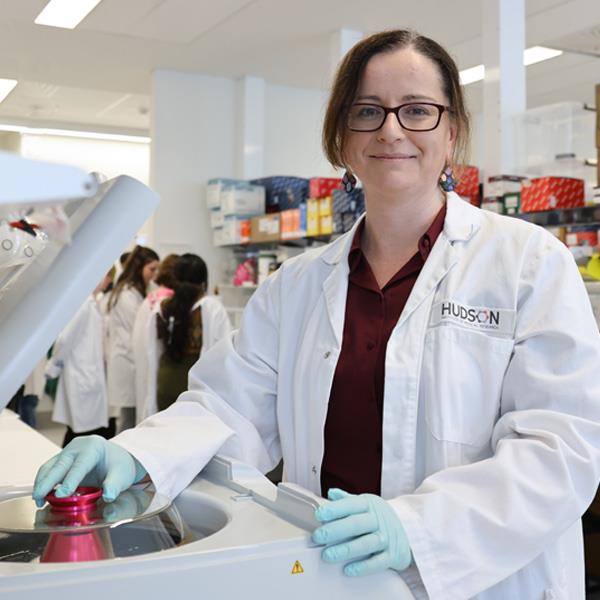 Dr Catherine Carmichael in her lab at Hudson Institute