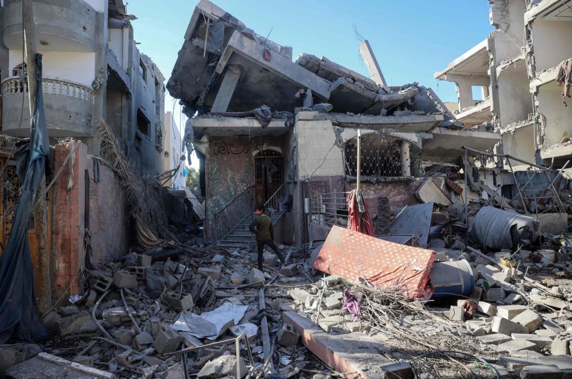 A Palestinian child stands amid the destruction following an Israeli strike in the Bureij refugee camp in the central Gaza Strip, Palestine, Nov. 17, 2024. (AFP Photo)