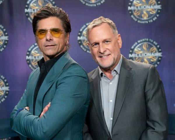 John Stamos and Dave Coulier appear on an episode of “Who Wants to Be a Millionaire” in July.