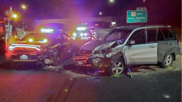 Police cruiser in crash