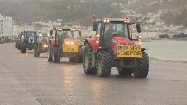 Farmers' tractor protest outside the Welsh Labour co<em></em>nference in Llandudno, North Wales